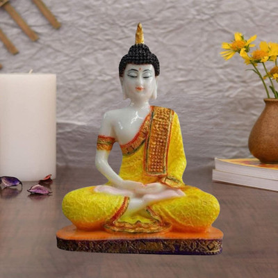 GOLDILUXE Meditating Gautam buddha idol decorative showpiece for Home / living room / office / study room ( Yellow . White) Decorative Showpiece  -  9 cm(Polyresin, Yellow)