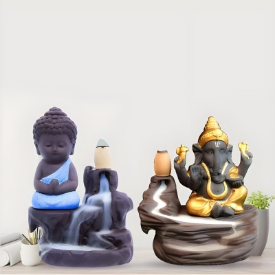 XPERT SHOP Combo, Smoke Monk Buddha / Monk/Smoke Fountain/Smoke/ idol / Decorative Showpiece  -  12 cm(Polyresin, Multicolor)