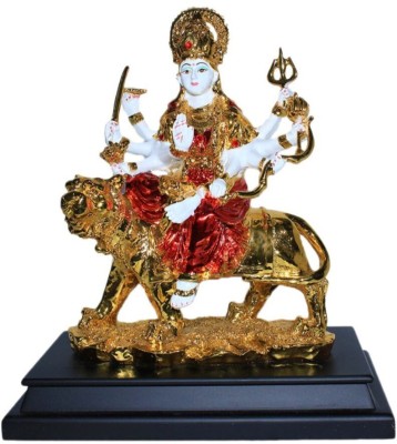 krishnagallery1 Gold Plated Sherawali Mata Statue Murti Marble Finish Decorative Showpiece  -  32 cm(Gold Plated, White, Gold)