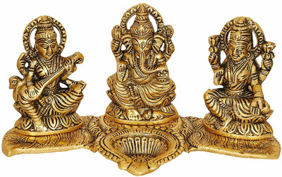ZONASOL Laxmi Ganesh Saraswati idol gold plated 18x7x10 cm Decorative Showpiece  -  10 cm(Metal, Gold)