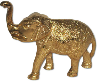 Shubh Sanket Vastu Zinc Metal Medium Elephant with Golden Coating Showpiece for Home & Office Décor Decorative Showpiece  -  18 cm(Metal, Gold)