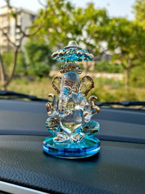 YUVIKA CRAFTS beautiful gold plated double fac ganesh for decor home, table and office. Decorative Showpiece  -  9 cm(Crystal, Glass, Blue)