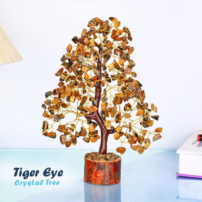 DVISHA Tiger Eye Crystal - Gem Tree - Stone Bonsai Tree - Good Luck Money Tree Decorative Showpiece  -  10 cm(Crystal, Brown)