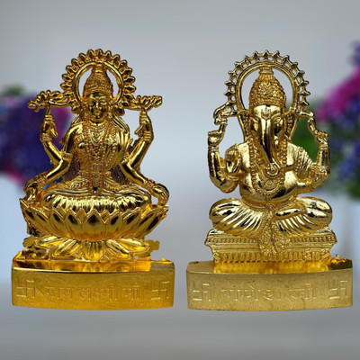 salvusappsolutions Metal Handmade Laxmi Ganesh idol , Standard Size , Golden Decorative Showpiece  -  10 cm(Brass, Gold)