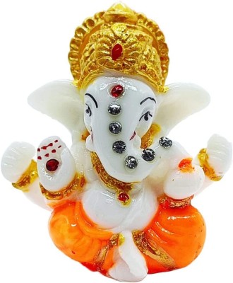 DVISHA Lord Ganesh Statues Elephant Ganesh Small Figurine for Gifts Idol for car Office Decorative Showpiece  -  6 cm(Marble, Orange)