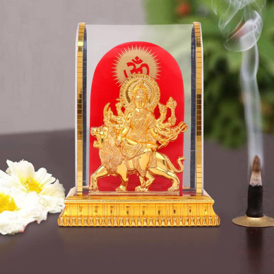 STARLIGHT Goddess Durga Mata in Acrylic Frame for Car Dashboard & Table Decorative Showpiece  -  7.62 cm(Metal, Gold)