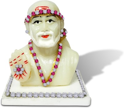 Utkarsh Marbel White Color Lord Sai Baba (Ashirwad Hand) Idol Nug Statue Decorative Showpiece  -  7 cm(Marble, Multicolor)