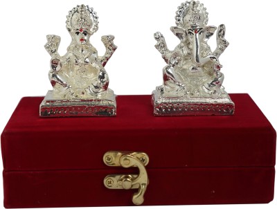 RKONECT Silver Plated Laxmi Ganesh With Velvet Gift Box For Diwali Gift Decorative Showpiece  -  6.5 cm(Polyresin, Silver Plated, Silver)