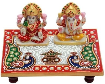 Seksaria Marble Laxmi Ganesh Chowki (6x4) inch Decorative Showpiece  -  5.08 cm(Marble, Multicolor)