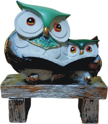 WINSOME COLLECTION Owl Family Statue Decorative Showpiece Couple Statue Fengshui Lucky Gift Item Decorative Showpiece  -  15 cm(Resin, Light Green)