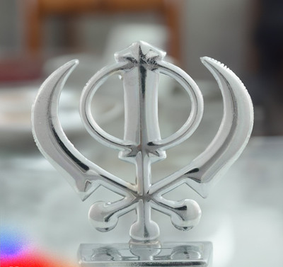Uniqon Metal Sikh/Punjabi Khanda Sahib Idol for Gifting, Home, Office And Car Dashboard Decorative Showpiece  -  6 cm(Metal, Silver)