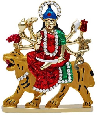 RK Basics Maa Durga Sherawali MATA Idol on Lion Metal Statue for Car Dashboard Decorative Showpiece  -  7.5 cm(Brass, Multicolor)