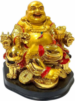 GJ Polyresin Vastu/Feng Shui Laughing Buddha for Home Decor Decorative Showpiece  -  7 cm(Polyresin, Gold)