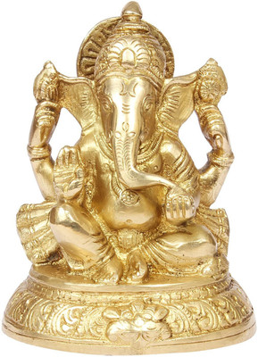 Aanshi shoppe Brass Lord Ganesha Murti in Blessing Posture Sitting 150gm Decorative Showpiece  -  5 cm(Brass, Gold)