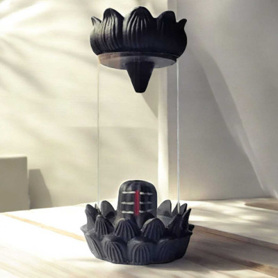 AVshiv Shivling Smoke Fountain | Ceramic Incense Burner for Home Décor 10 Cone Free Decorative Showpiece  -  18 cm(Glass, Polyresin, Black)