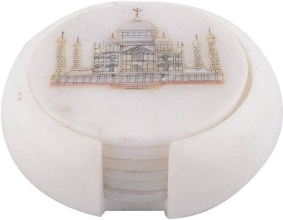 Priya Creation Round Marble Coaster Set  (Pack of 6) Decorative Showpiece  -  15 cm(Marble, White)