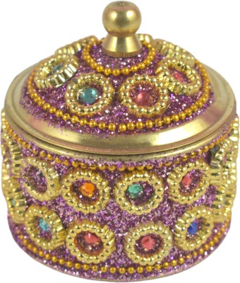 Real Craft Kumkum Box for Gifting, Pooja, Thali, Mandir, Home Pack of 1 Decorative Showpiece  -  7 cm(Brass, Gold)