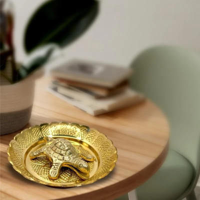 SBBCO Fengshui / Vastu Brass Metal Turtle Plate, Tortoise With Plate for Wealth Decorative Showpiece  -  2 cm(Brass, Gold)