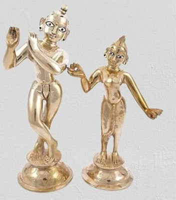 BUY N RELAX Brass Radha Krishna Idol Showpiece for Pooja Home Decor Gift Decorative Showpiece  -  17 cm(Brass, Gold)