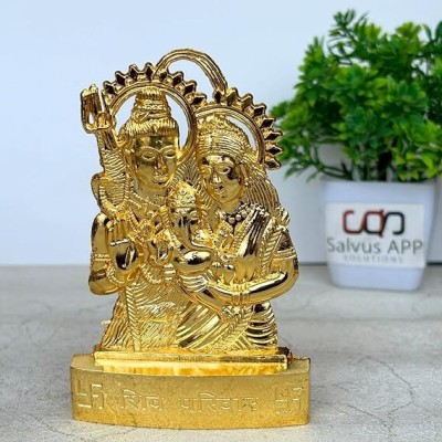 salvusappsolutions Metal Shiv Parivar Murti/Statue of Lord Shiva, Parvati and Ganesha (3x4 Inch) Decorative Showpiece  -  11 cm(Polyresin, Gold)