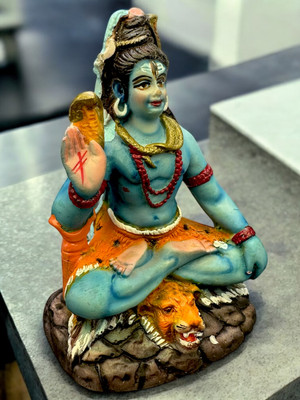 Chaque Decor Hand Painted Shiv Ji Idol Lord Shiva Bholenath Statue For Home Mandir & Gift I Decorative Showpiece  -  13 cm(Marble, Blue)