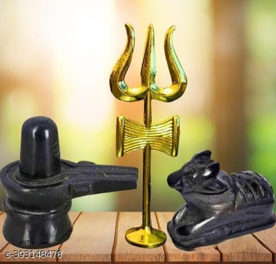 DARIDRA BHANJAN Black Marble Shivling & Nandi Ji shivling nandi shivling trishul Decorative Showpiece  -  8 cm(Marble, Black)