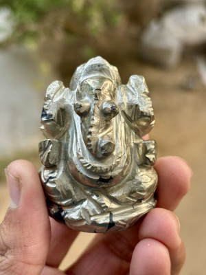 SS Murti Pyrite 100-150 Gm Crystal Stone Ganesha Statue Ganesh for Idol Pooja Mandir Decorative Showpiece  -  5 cm(Stone, Gold)