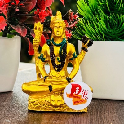 EliteTouch Shiva Idol Statue Pack of 1 | Shiva idol for Car Dashboard | Shiv ji idol Decorative Showpiece  -  8 cm(Resin, Gold)