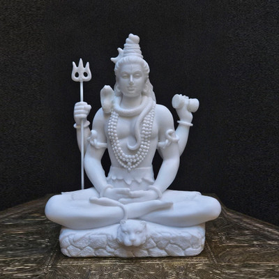 kalakriti Mahadev Bliss Sculpture Trinetra Lord Shiva Idol ShivShakti Home Decor Decorative Showpiece  -  7.6 cm(Resin, White)