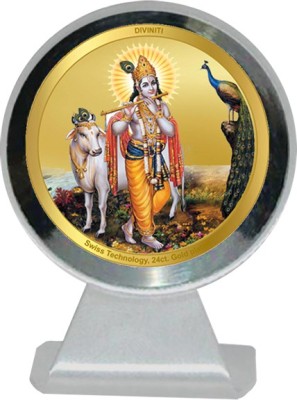 DIVINITI Krishna Idol Photo Frame Car Dashboard | 24K Gold Plated MCF 1CR Frame Decorative Showpiece  -  11 cm(Metal, Silver)