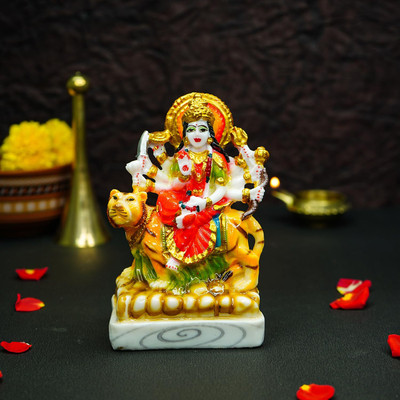 The Vastu Aura Durga Maa Idol on Tiger – Handcrafted Decorative Statue for Home Temple Decorative Showpiece  -  6 cm(Clay, Ceramic, Resin, Brown)