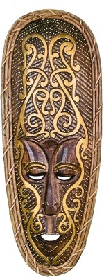 EPICS CRAFT Wooden Wall Hanging Afro-Egyptian Face Mask Handicraft Decorative Showpiece  -  50 cm(Wood, Gold)