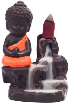 Aaron Lord Buddha Statue With 50 PCS Backflow Cone Home Decoartion, Showpiece Decorative Showpiece  -  11 cm(Resin, Orange)