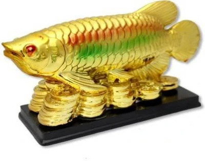 gandak Feng Shui Golden Arowana Fish Car/Home/Office/Teble Decorative Showpiece  -  8 cm(Polyresin, Gold)