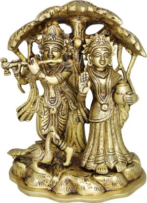 Om ssvmb9 Standing Lord Radha Krishna Idol/Statue/Murti Janmashtami Gifts (H:-8 In) Decorative Showpiece  -  20 cm(Brass, Gold)