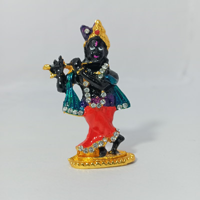 SHRIJI IMPEX Krishna ji standing statue and playing flute car dashboard and showpiece item Decorative Showpiece  -  4 cm(Metal, Black)