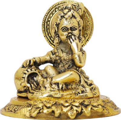 SMILES GIFT Gold Plated Makhan Chor Krishna Idol With Box & Bag | For Pooja, Mandir Decorative Showpiece  -  9 cm(Metal, Gold)