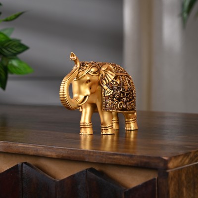 ARTARIUM Royal Elephant Figurine Decorative Showpiece Home Decor Table Decor Gift Item Decorative Showpiece  -  14.9 cm(Resin, Brown)