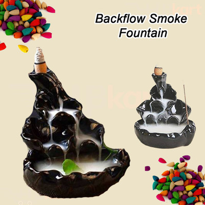 hbkart Smoke Backflow Incense Burner with 10 free Cone in Sticks for Home Decor Decorative Showpiece  -  10 cm(Polyresin, Black)