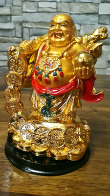 MG Mohaak Gallery Feng Shui Laughing Buddha Holding Gold Coins & Wealth Ball Brings Wealth & Prosperity | Happy Man Statue Showpiece Figurine Idol Murti For Health Wealth Good Luck Money Vastu Home Office Décor | Perfect Gift For Birthday Wedding Anniversary Housewarming Diwali And As Valentine Gift