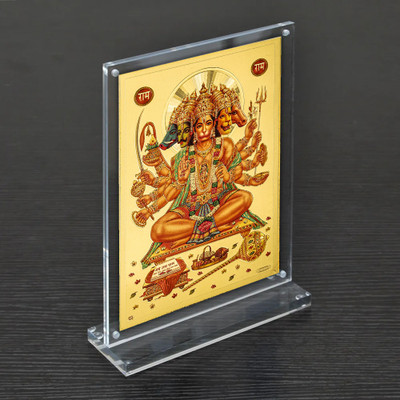 HAWAI Gold Plated Panchmukhi Hanuman Bajrang Bali Photo with Acrylic Frame(8x5.8 in) Religious Frame