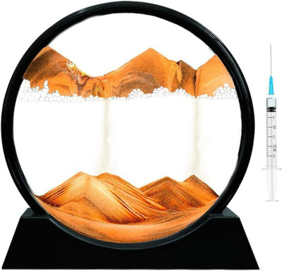 Vivida Enterprise 360 Rotating Moving Sand Art Glass Frame for Home & Office Table Decor Showpiece Decorative Showpiece  -  7 cm(Glass, Gold)