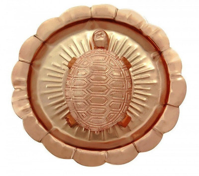 Aksam Copper Sarva Ichha Purti Kachua Yantra {Yantram Make Your Wishes Come True Turtle} with OM printed plate & Beautiful Copper Ichha Kachua/ Turtle Decorative Showpiece  -  7 cm(Copper, Copper)