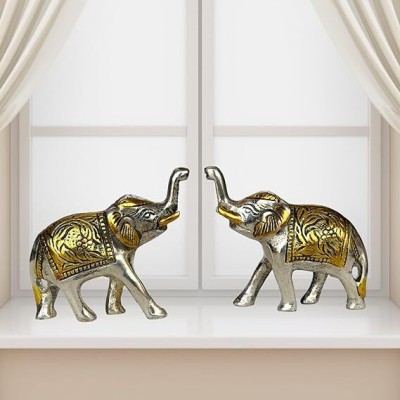 salvusappsolutions Exquisite Handcrafted Gold and Silver Elephant Showpieces (Set of 2, 3x3 inches) Decorative Showpiece  -  7 cm(Metal, Silver, Gold)