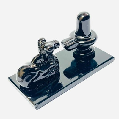 sanskaari Mahadev Crystal Shivling, Glass Shiv Nandi idol, Joint Shivling Nandi Decorative Showpiece  -  4 cm(Crystal, Black)