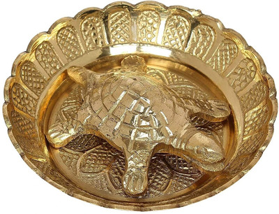 VALUE CRAFTS Fengshui Golden Metal Tortoise on Brass Plate | for Vastu, Lucky Charm Decorative Showpiece  -  2 cm(Brass, Gold)