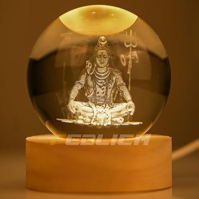Radhe Krishana SHIVJI 3D CRYSTAL BALL NIGHT LIGHT LAMP FOR DIWALI HOME DEOCR,OFFICE,GIFTED ITEM Decorative Showpiece  -  7 cm(Crystal, Yellow)