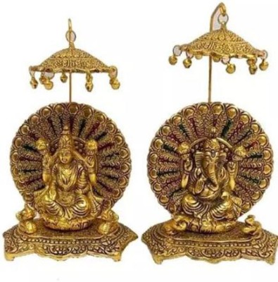 Chandra Art Collection Laxmi Ganesha Statue for home decor Decorative Showpiece  -  22 cm(Metal, Gold)