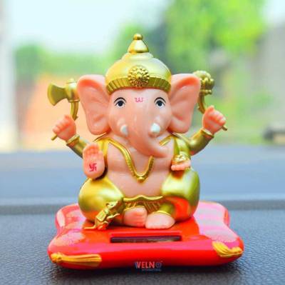 welno international Solar Ganesha Statue for Car Dashboard and Office |Solar Lord Ganesh ji Decorative Showpiece  -  10 cm