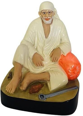 Hemant art Shirdi Sai Baba Dwarkamai Statue, Idol,Murti,Sitting On Stone - 3.5 Inche White Decorative Showpiece  -  3.5 cm(Marble, White)
